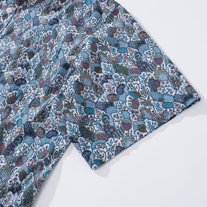 Men's Hawaiian Shirt Vintage Floral Print Cotton Button-down Short Sleeve Aloha Shirt