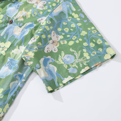 Men's Hawaiian Shirt Fantasy Garden Print Cotton Button-down Short Sleeve Aloha Shirt