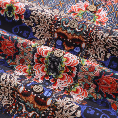 Men's Hawaiian Shirt Blossoms of Antiquity Print 1940s Vintage Short Sleeve Aloha Shirt