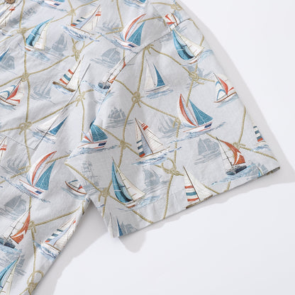 Men's Hawaiian Shirt Aloha Adventure Print Cotton Button-down Short Sleeve Aloha Shirt