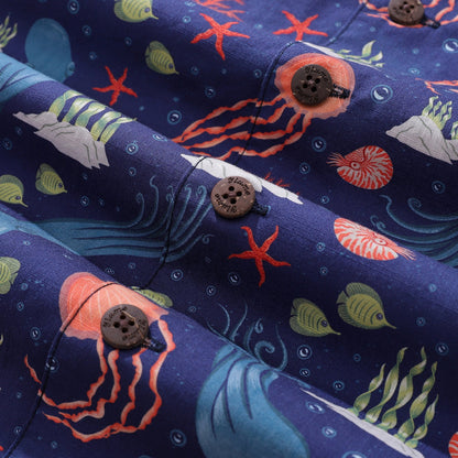 Summer Hawaiian Shirt For Men Underwater Cotton Beach Shirt Camp Collar