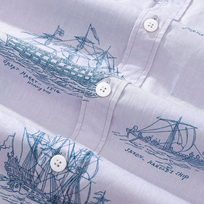 Hawaiian Shirt For Men Ship And Boat Drawing Short Sleeve Designer Shirt
