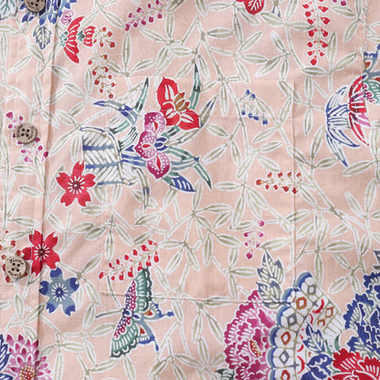 Men's Hawaiian Shirt Blossoms and Butterflies Print Cotton Button-down Short Sleeve Aloha Shirt