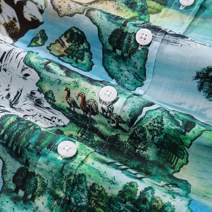 Men's Hawaiian Shirt 1950s Vintage Map Print Cotton Button-down Short Sleeve Aloha Shirt