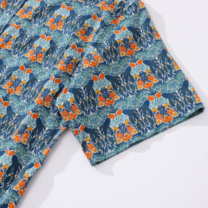 Men's Hawaiian Shirt Under The Sea World Print By Sara Cotton Button-down Short Sleeve Aloha Shirt
