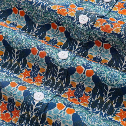 Men's Hawaiian Shirt Under The Sea World Print By Sara Cotton Button-down Short Sleeve Aloha Shirt