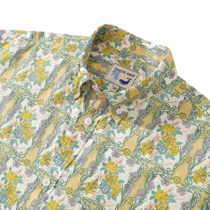 Hawaiian Shirts For Men Retro Rose Iris Print 100% Cotton Short Sleeve