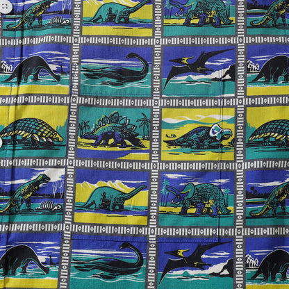 Hawaiian Shirts for Men Retro Dinosaur Stamp Collection 100% Cotton Short-Sleeve