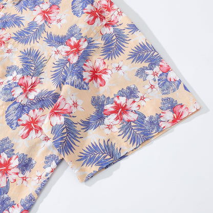 Hawaiian Shirts For Men Blooming hibiscus flower Print Shirt 100% Cotton
