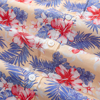 Hawaiian Shirts For Men Blooming hibiscus flower Print Shirt 100% Cotton