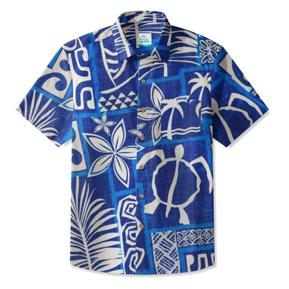 LeosWare® Men's Hawaiian Shirt Short Sleeve Button-upBreathable & Quick-Dry Aloha Tiki Mood(Royal Purple)