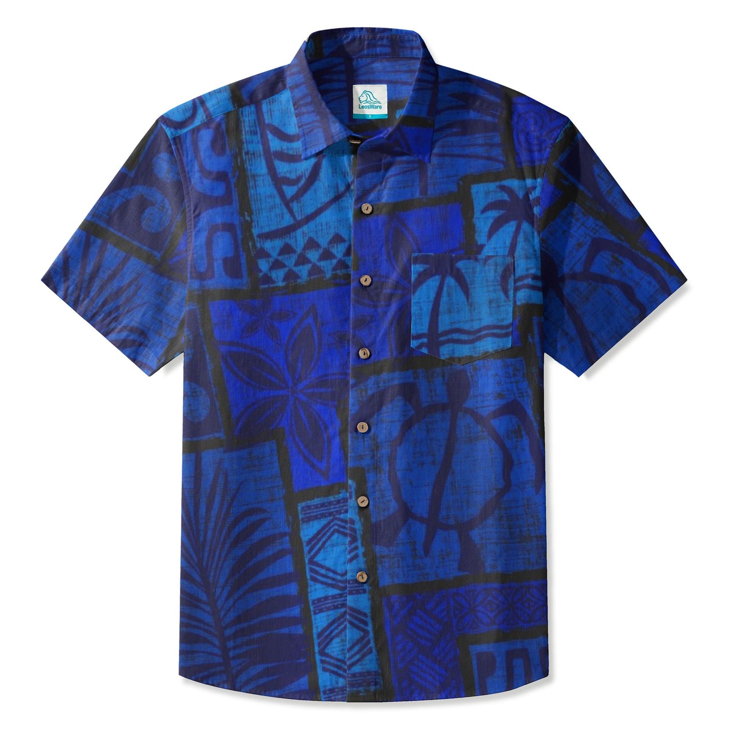 LeosWare® Men's Hawaiian Shirt Short Sleeve Button-up Breathable & Quick-Dry Aloha Tiki Mood(Aqua Green)