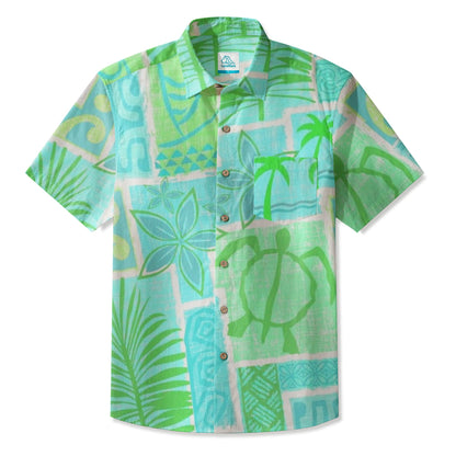 LeosWare® Men's Hawaiian Shirt Short Sleeve Button-up Breathable & Quick-Dry Aloha Tiki Mood(Burnt Orange)