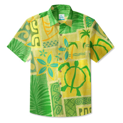 LeosWare® Men's Hawaiian Shirt Short Sleeve Button-up Breathable & Quick-Dry Aloha Tiki Mood(island Blue)