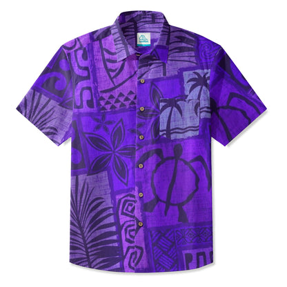 LeosWare® Men's Hawaiian Shirt Short Sleeve Button-upBreathable & Quick-Dry Aloha Tiki Mood(Royal Purple)