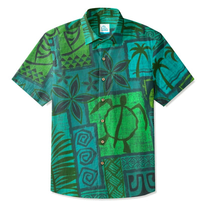 LeosWare® Men's Hawaiian Shirt Short Sleeve Button-up Breathable & Quick-Dry Aloha Tiki Mood(island Blue)