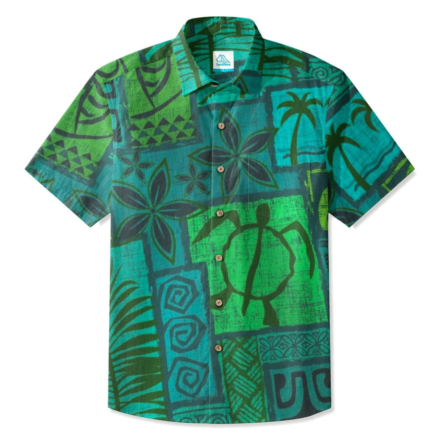 LeosWare® Men's Hawaiian Shirt Short Sleeve Button-upBreathable & Quick-Dry Aloha Tiki Mood(Royal Purple)