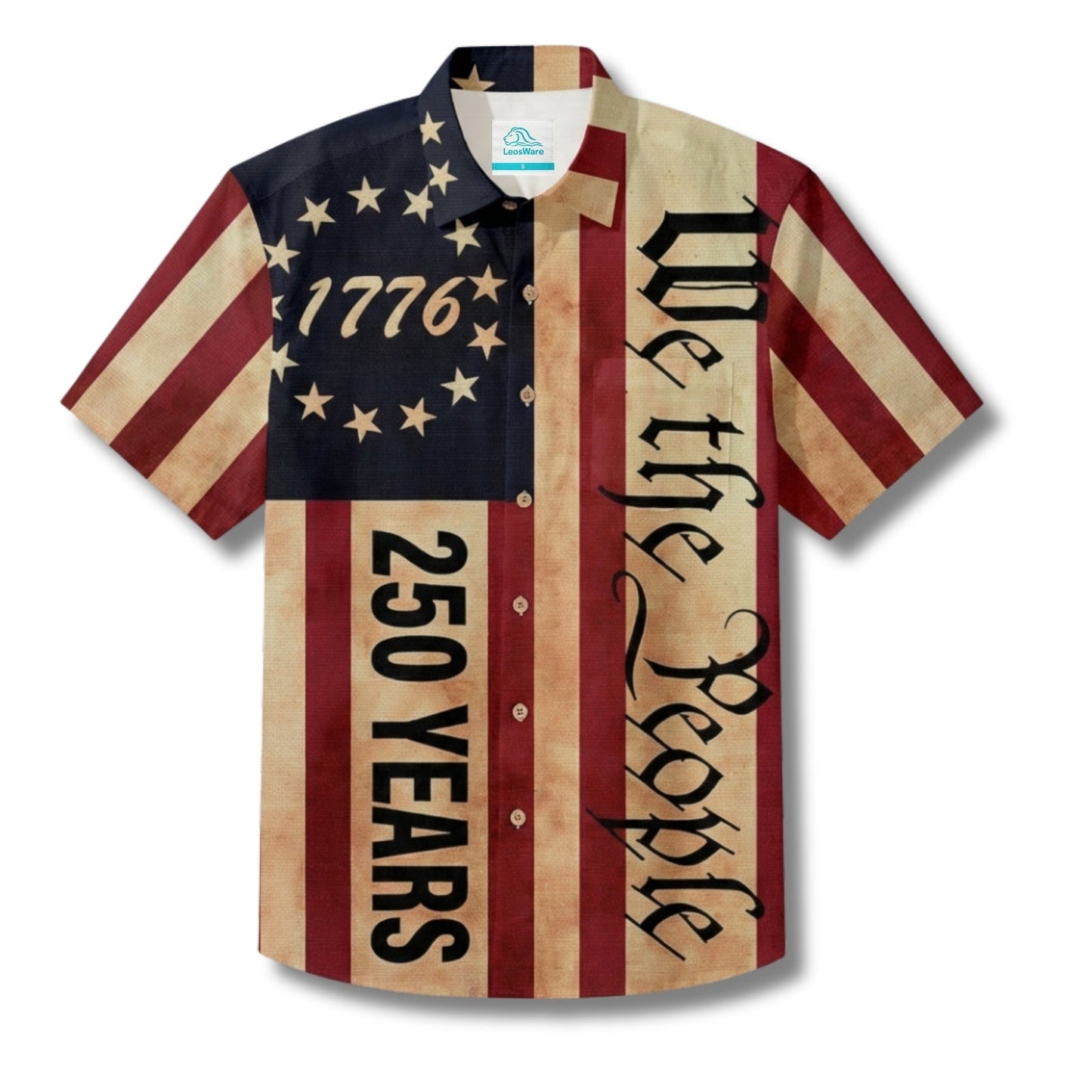 LeosWare® Men's Hawaiian Shirt Short Sleeve Button-up Breathable & Quick-Dry Aloha Celebrating 250 Years