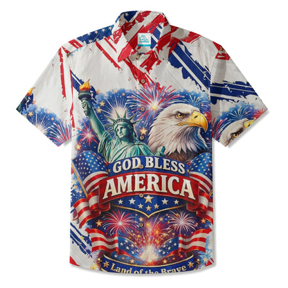 LeosWare® Men's Hawaiian Shirt Short Sleeve Button-up Breathable & Quick-Dry Aloha American Flag Eagle