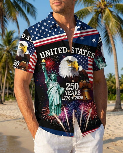 LeosWare® Men's Hawaiian Shirt Short Sleeve Button-up Breathable & Quick-Dry Aloha 250th Anniversary Us Independence Day Moisture-wicking Apparel