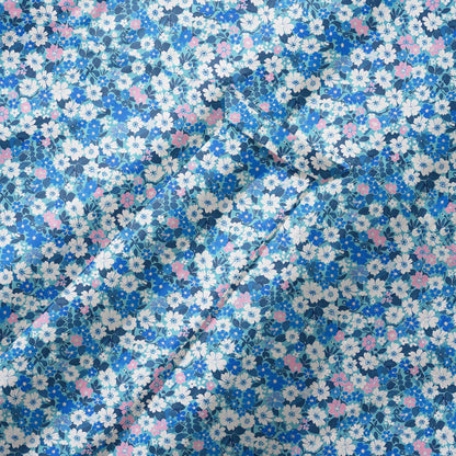 LeosWare® Flower Men's Hawaiian Shirt Short Sleeve Button-up 100% Cotton Blue Aloha Blue Sea Flower Trail