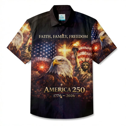 LeosWare® Men's Hawaiian Shirt Short Sleeve Button-up Breathable & Quick-Dry Aloha 250th Anniversary Celebration Of U.s. Independence Day