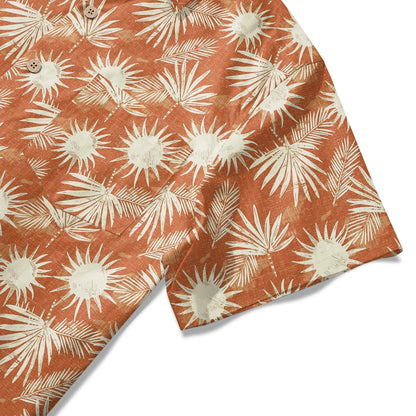 LeosWare® Men's Hawaiian Shirt Short Sleeve Button-up 100% Cotton Orange Aloha Orange Brown Coconut Shadow