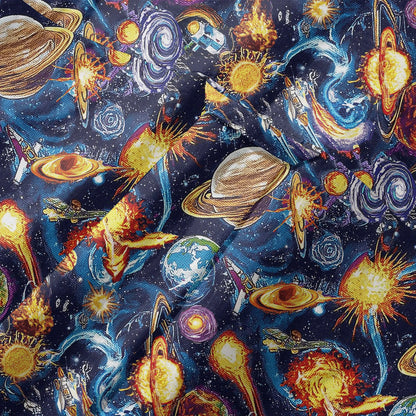 LeosWare® Men's Hawaiian Shirt Short Sleeve Button-up 100% Cotton Blue Aloha Journey Across The Stars