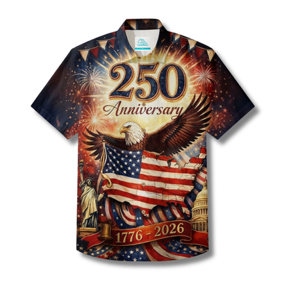 LeosWare® Men's Hawaiian Shirt Short Sleeve Button-up Breathable & Quick-Dry Aloha 250th Anniversary Of Us Independence Moisture-wicking Shirt
