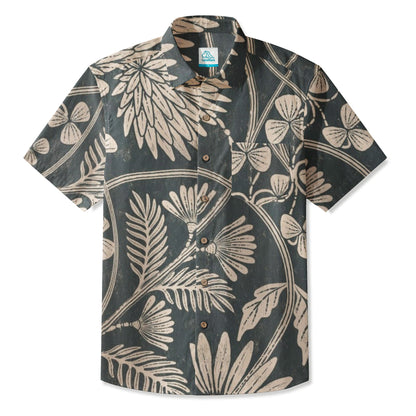LeosWare® Men's Hawaiian Shirt Short Sleeve Button-up 95% Polyester, 5% Spandex Aloha Floral Elegance
