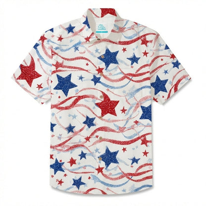 LeosWare® Men's Hawaiian Shirt Short Sleeve Button-up Breathable & Quick-Dry Aloha 250 Years Of American Independence Flag