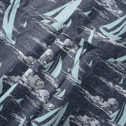 LeosWare® Sailboat Men's Hawaiian Shirt Short Sleeve Button-up 100% Cotton Blue Aloha Sailing To The Horizon