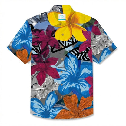 LeosWare® Men's Hawaiian Shirt Short Sleeve Button-up Breathable & Quick-Dry Aloha Blooming Tropics