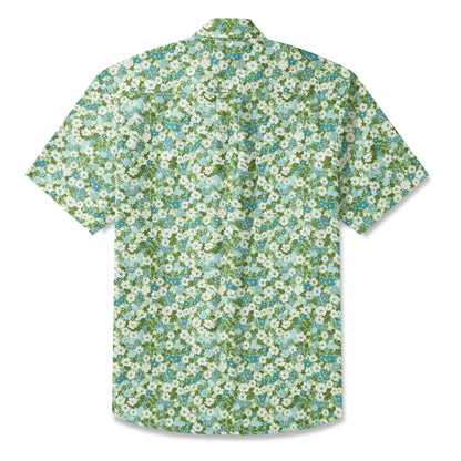 LeosWare® Flower Men's Hawaiian Shirt Short Sleeve Button-up 100% Cotton Green Aloha Fresh Blooms