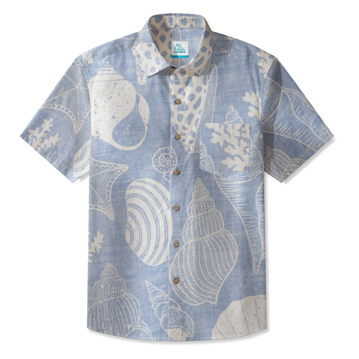 LeosWare® Men's Hawaiian Shirt Short Sleeve Button-up 95% Polyester, 5% Spandex Aloha Seashells