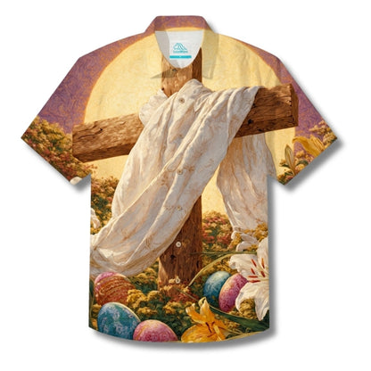 LeosWare® Men's Hawaiian Shirt Short Sleeve Button-up Breathable & Quick-Dry Aloha Easter Cross Of Hope