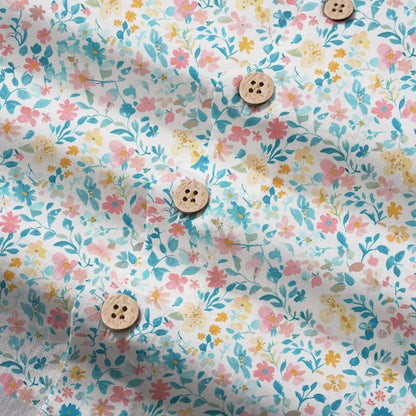 LeosWare® Flower Men's Hawaiian Shirt Short Sleeve Button-up 100% Cotton Beige Aloha Spring Whispers