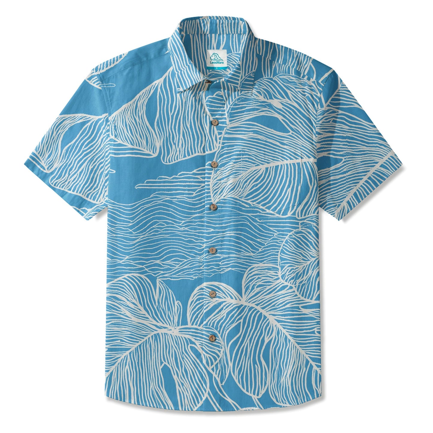 LeosWare® Men's Hawaiian Shirt Short Sleeve Button-up Breathable & Quick-Dry Aloha Seafoam Botanicals