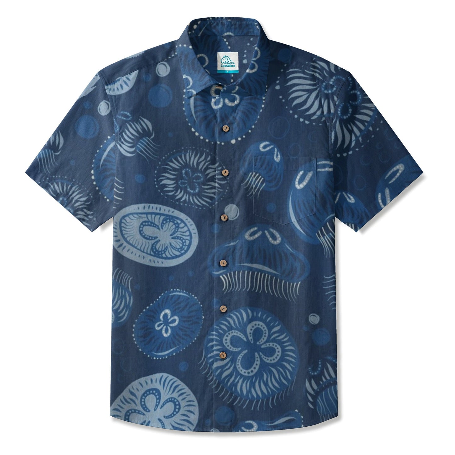 LeosWare® Men's Hawaiian Shirt Short Sleeve Button-up Breathable & Quick-Dry Aloha Seaside Serenity