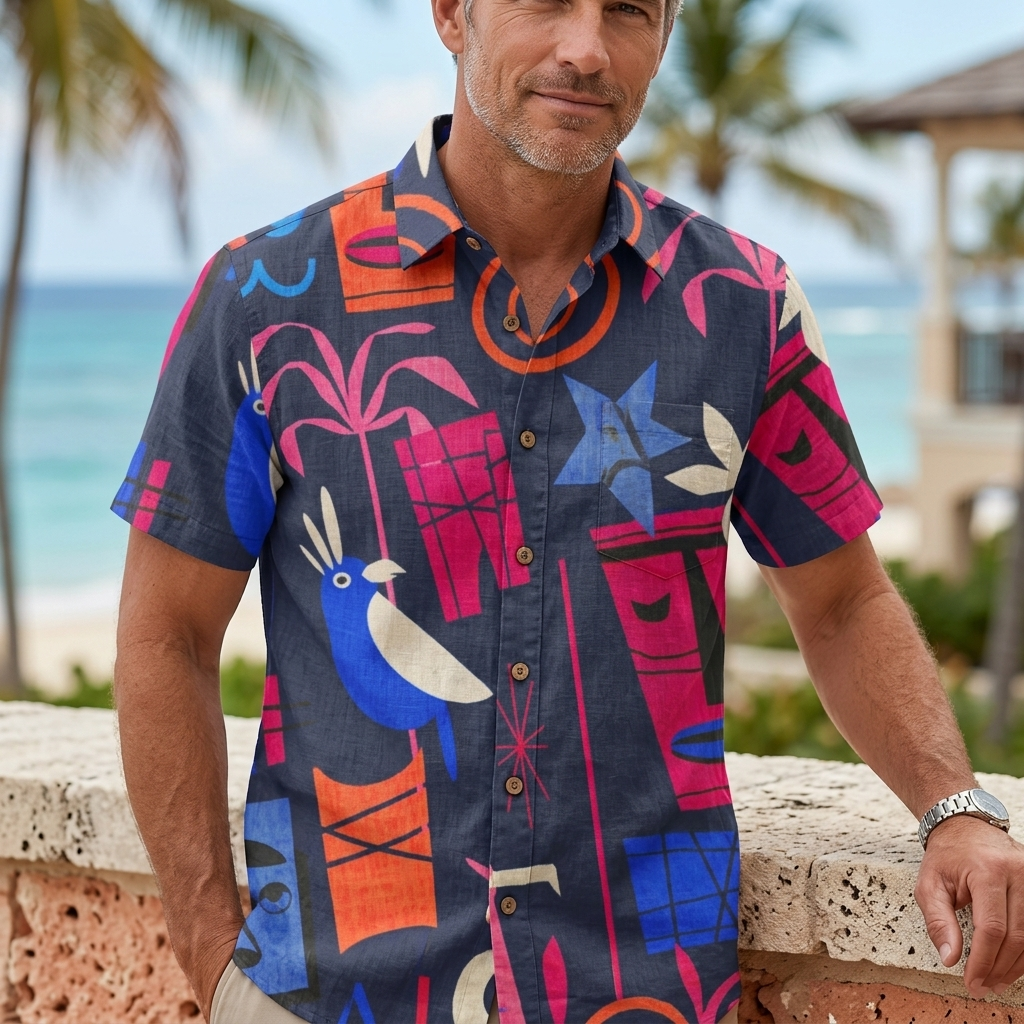 LeosWare® Men's Hawaiian Shirt Short Sleeve Button-up Breathable & Quick-Dry Aloha Tiki Nights