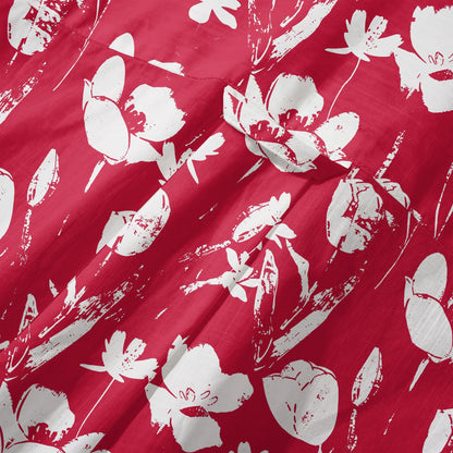 LeosWare® Flower Men's Hawaiian Shirt Short Sleeve Button-up 100% Cotton Red Aloha Red Earth Aroma