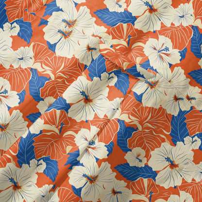 LeosWare® Men's Hawaiian Shirt Short Sleeve Button-up 100% Cotton Orange Aloha Orange Blue Hibiscus Whispers
