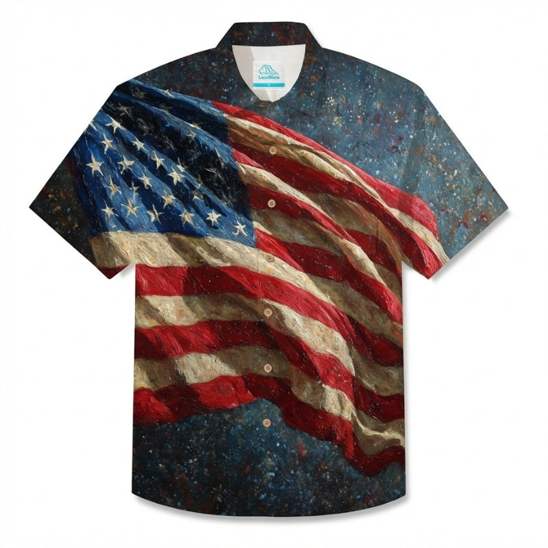 LeosWare® Men's Hawaiian Shirt Short Sleeve Button-up Breathable & Quick-Dry Aloha 250th Independence Day Celebration