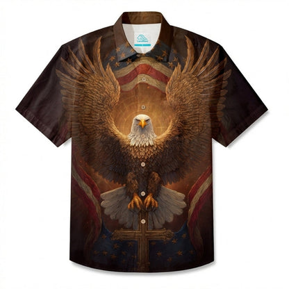 LeosWare® Men's Hawaiian Shirt Short Sleeve Button-up Breathable & Quick-Dry Aloha American Eagle & Cross