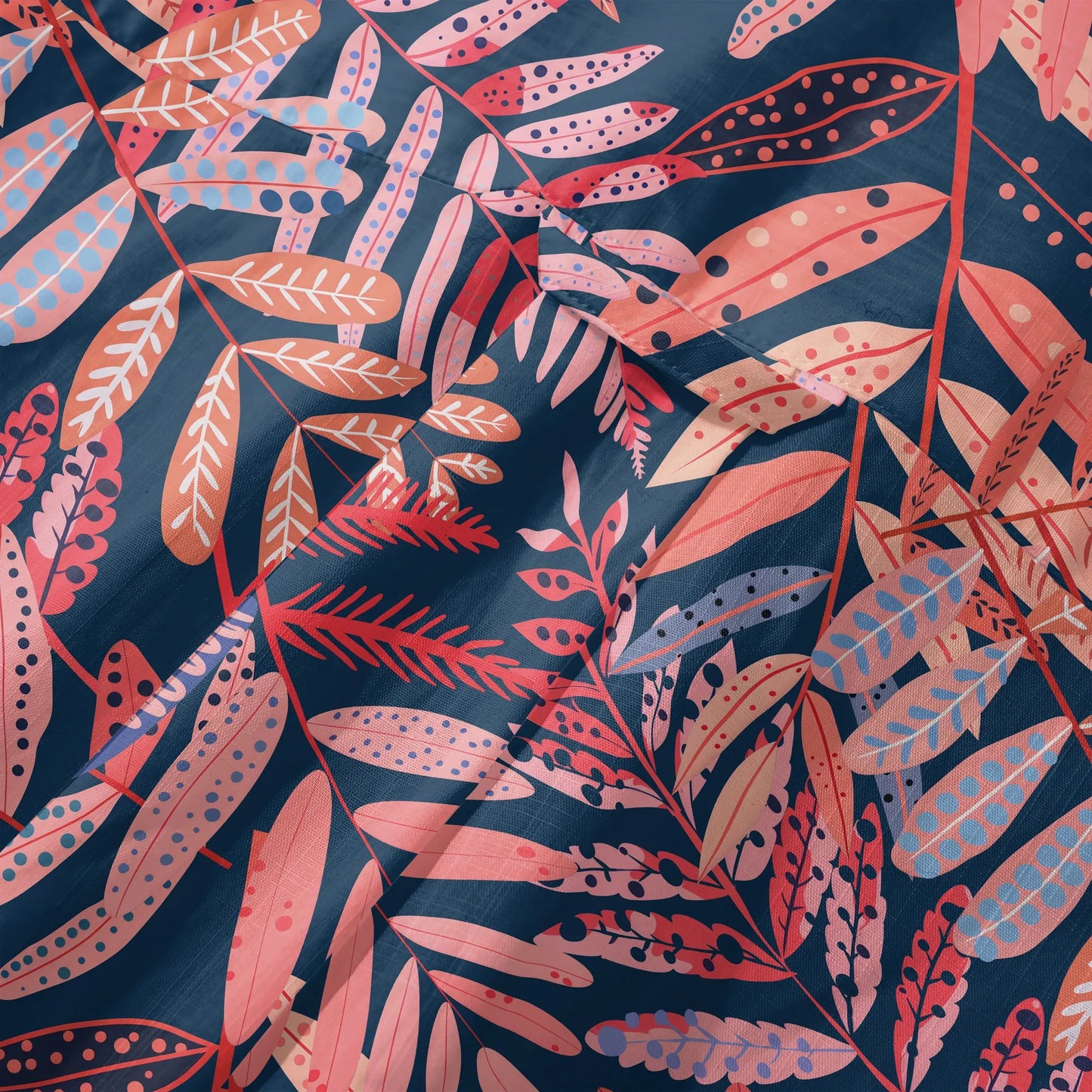 LeosWare® Plant Men's Hawaiian Shirt Short Sleeve Button-up 100% Cotton Red Aloha Crimson Leaf Jungle