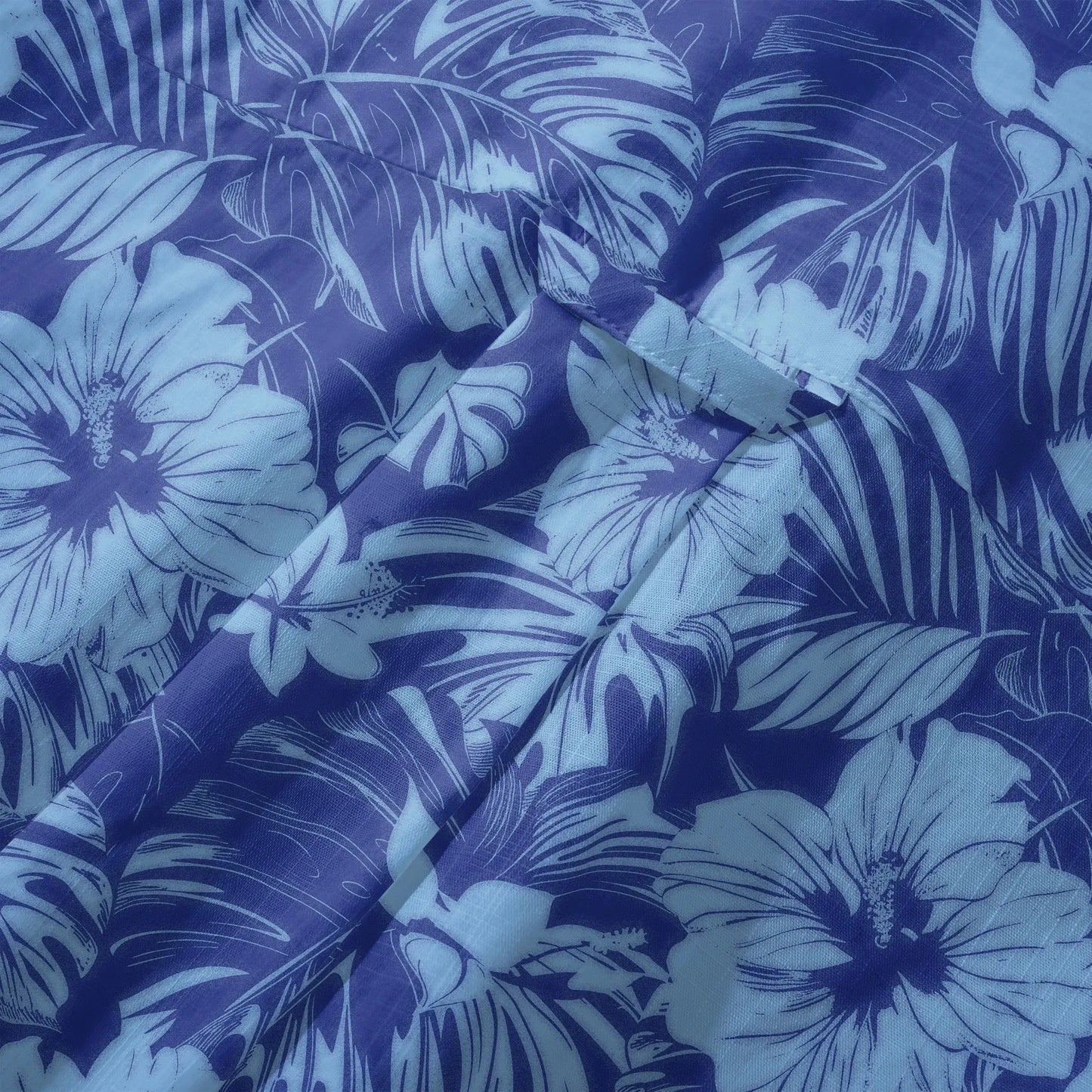 LeosWare® Hibiscus Flower Men's Hawaiian Shirt Short Sleeve Button-up 100% Cotton Blue Aloha Blue Serenity