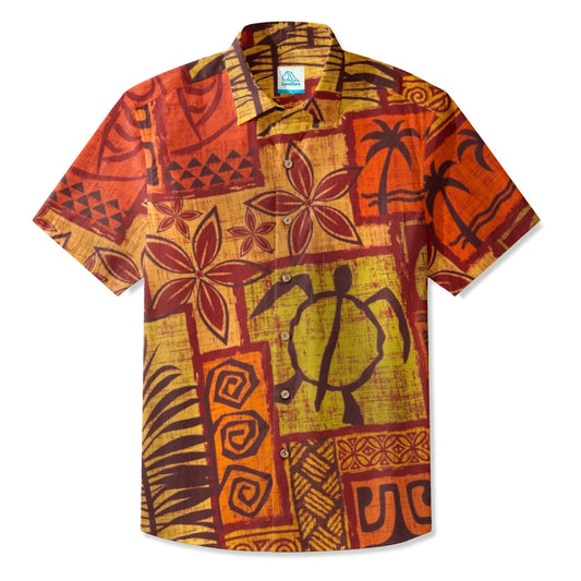 LeosWare® Men's Hawaiian Shirt Short Sleeve Button-up Breathable & Quick-Dry Aloha Tropical Tiki Mood(Sunset Orange)