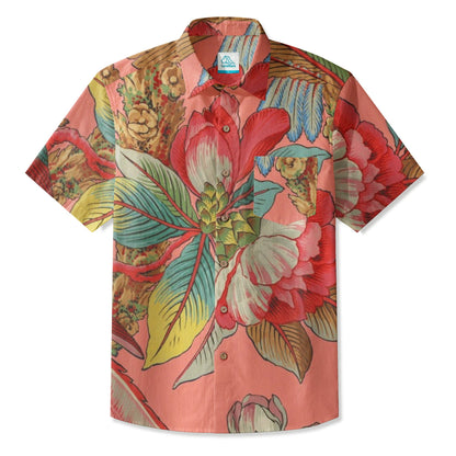 LeosWare® Men's Hawaiian Shirt Short Sleeve Button-up 95% Polyester, 5% Spandex Aloha Desert Bloom
