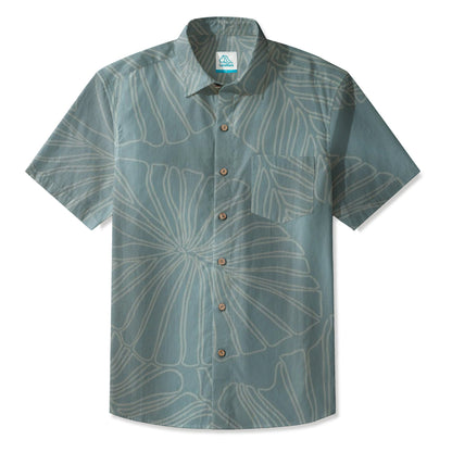 LeosWare® Men's Hawaiian Shirt Short Sleeve Button-up 95% Polyester, 5% Spandex Aloha Tranquil Sea
