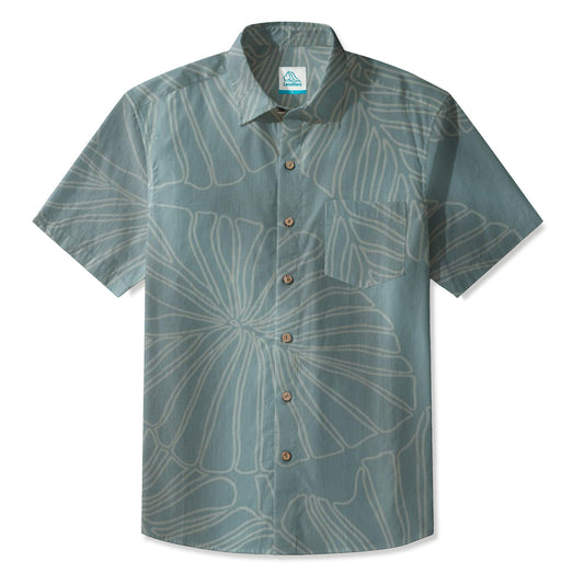 LeosWare® Men's Hawaiian Shirt Short Sleeve Button-up 95% Polyester, 5% Spandex Aloha Tranquil Sea